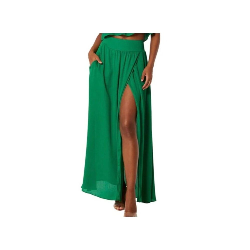 MISA Los Angeles Balena Women’s Green Faux Wrap Maxi Skirt Size S